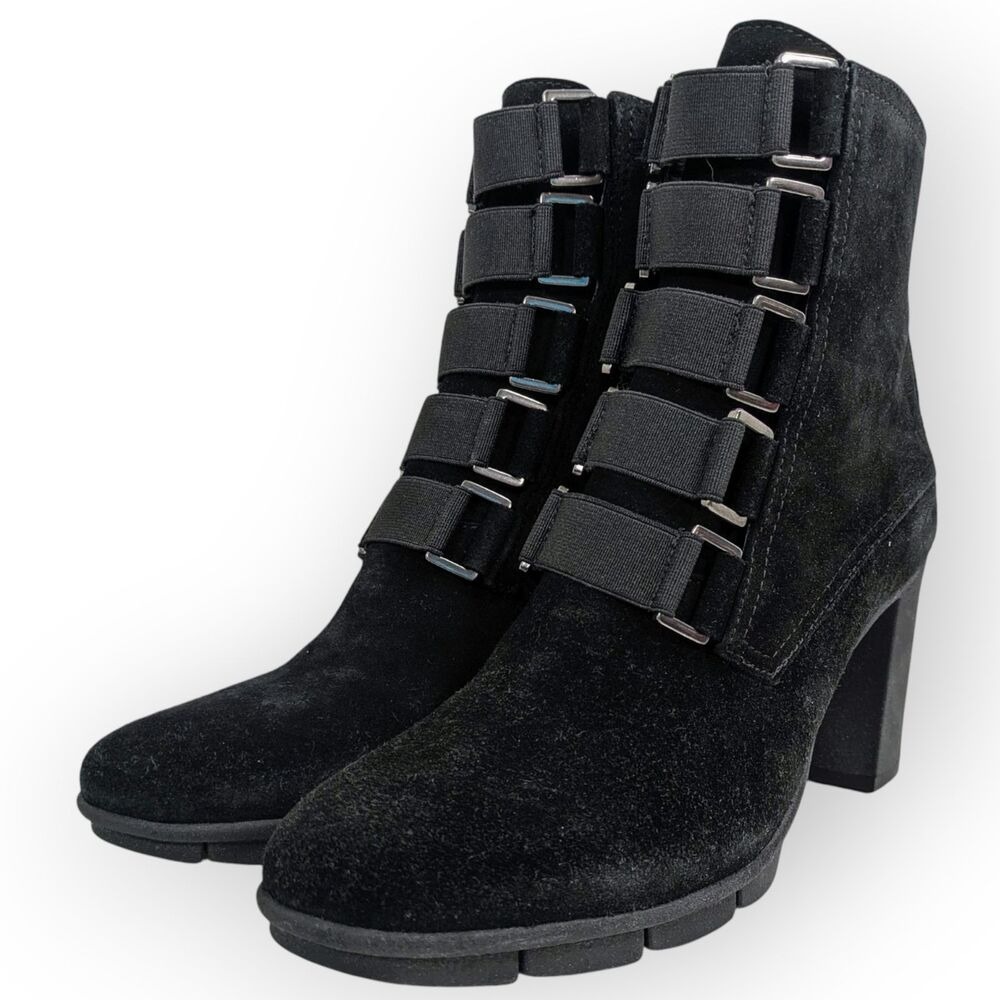 NEW The Flexx Women's Strap Tease Black Waterproof Suede Heeled Boot Size 6 M - Picture 6 of 8